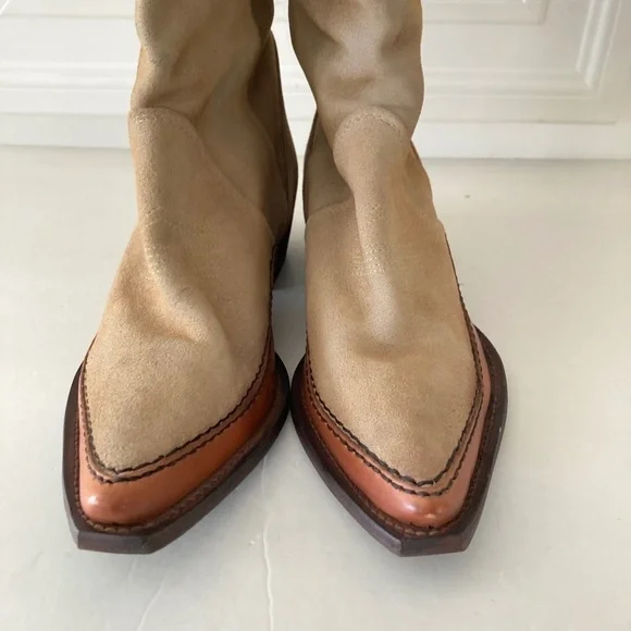 NWOT Free People Sterling Tan Suede Knee High Western Boots Sz 36 - Picture 6 of 11